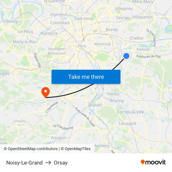 Noisy-Le-Grand to Orsay map