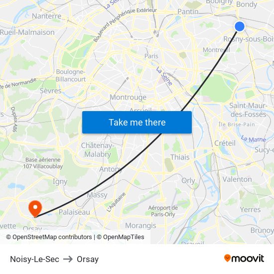 Noisy-Le-Sec to Orsay map