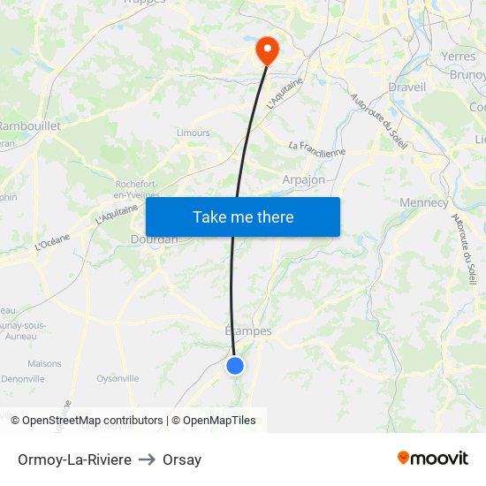 Ormoy-La-Riviere to Orsay map