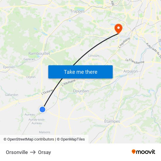 Orsonville to Orsay map