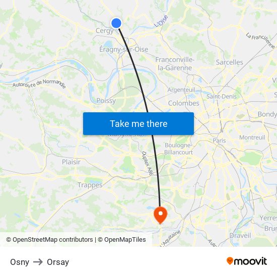 Osny to Orsay map