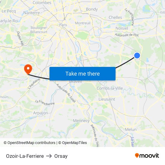 Ozoir-La-Ferriere to Orsay map