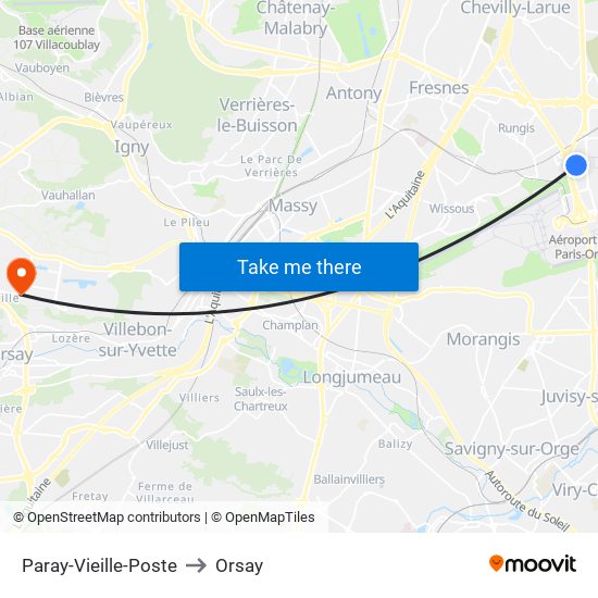 Paray-Vieille-Poste to Orsay map