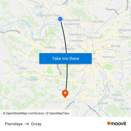 Pierrelaye to Orsay map