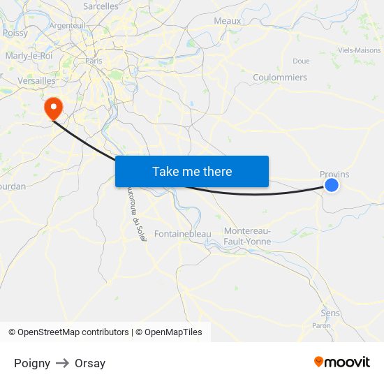 Poigny to Orsay map