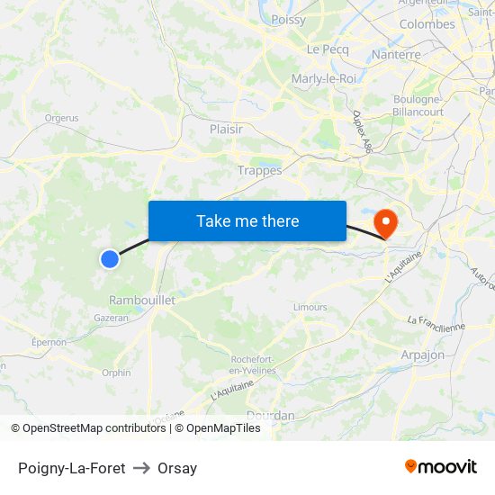 Poigny-La-Foret to Orsay map