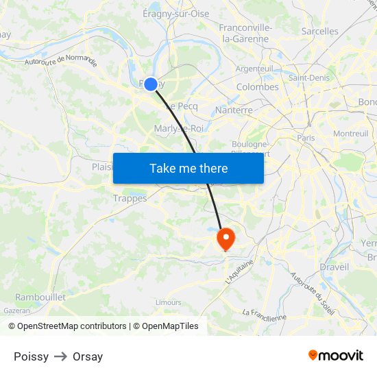 Poissy to Orsay map