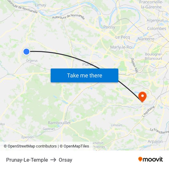 Prunay-Le-Temple to Orsay map