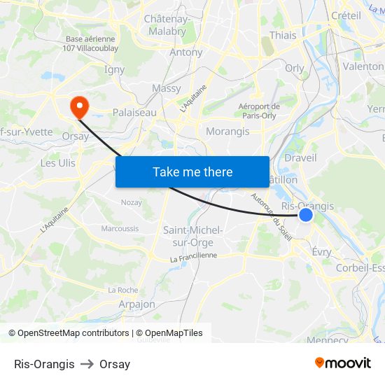 Ris-Orangis to Orsay map