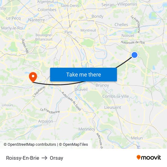 Roissy-En-Brie to Orsay map