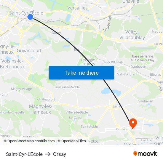 Saint-Cyr-L'Ecole to Orsay map