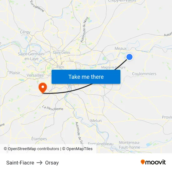 Saint-Fiacre to Orsay map