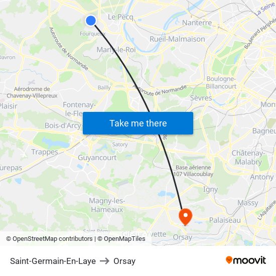 Saint-Germain-En-Laye to Orsay map