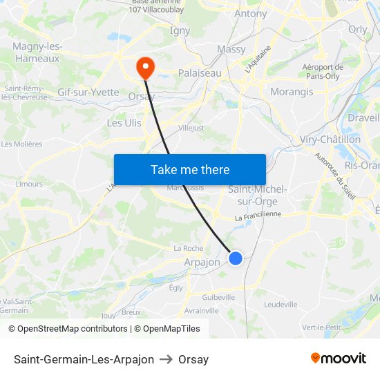 Saint-Germain-Les-Arpajon to Orsay map
