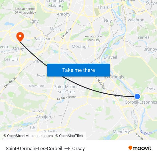 Saint-Germain-Les-Corbeil to Orsay map