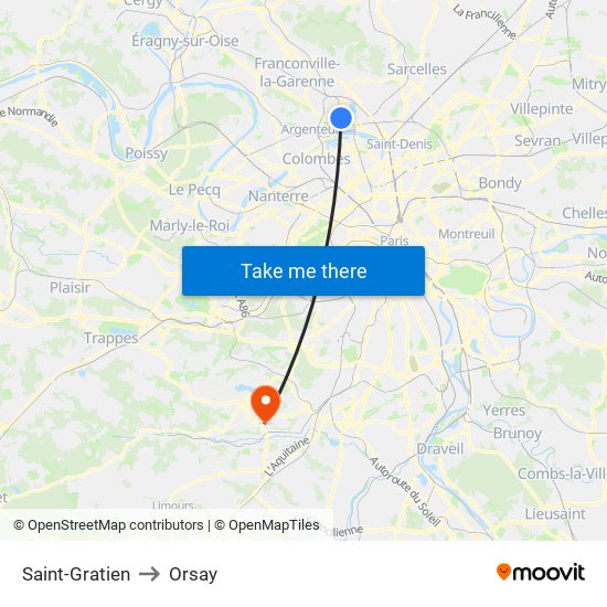 Saint-Gratien to Orsay map