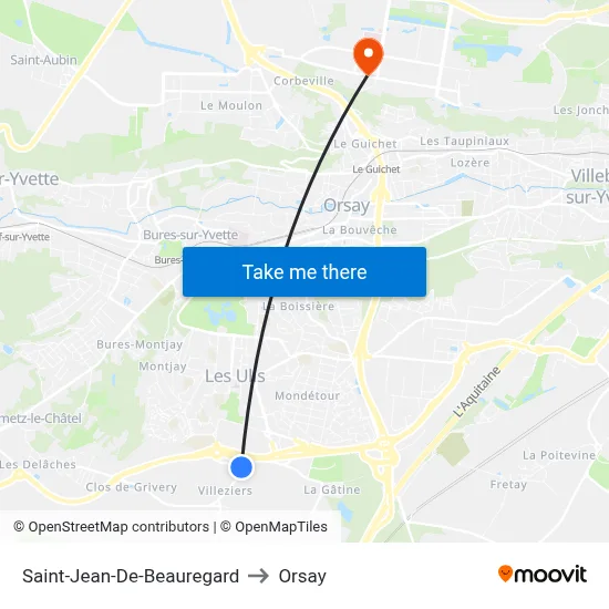Saint-Jean-De-Beauregard to Orsay map