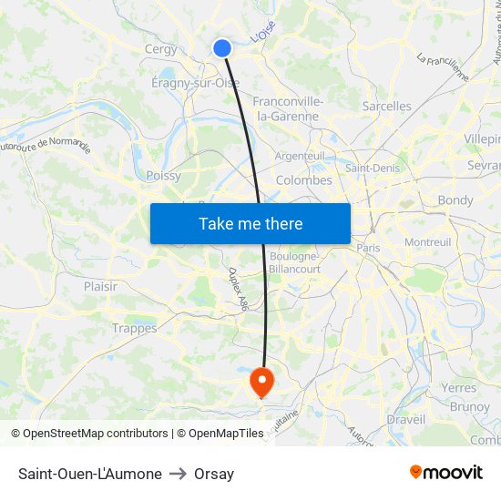 Saint-Ouen-L'Aumone to Orsay map