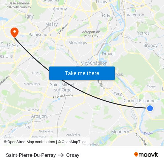 Saint-Pierre-Du-Perray to Orsay map