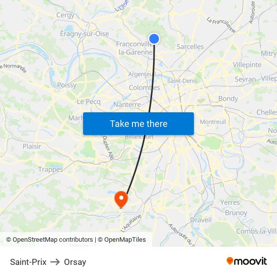 Saint-Prix to Orsay map