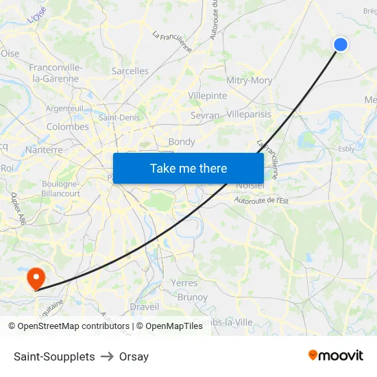 Saint-Soupplets to Orsay map