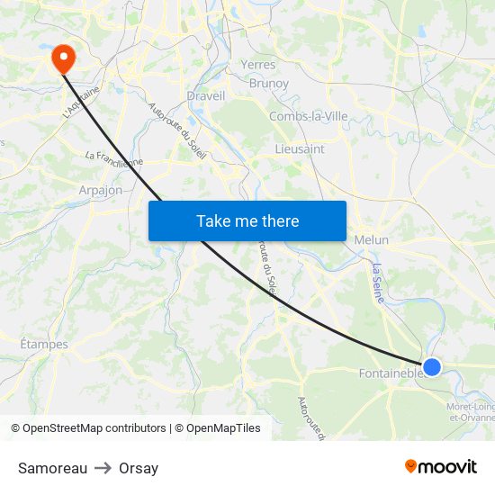 Samoreau to Orsay map