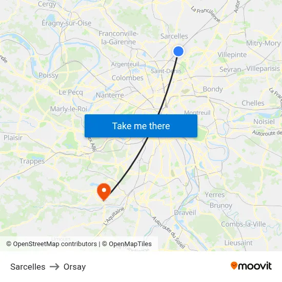 Sarcelles to Orsay map