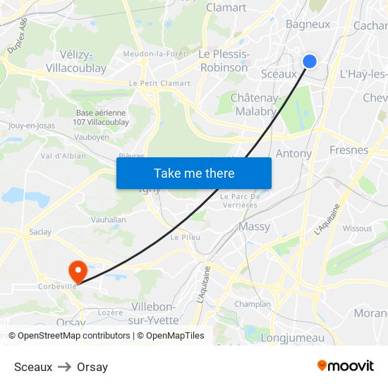 Sceaux to Orsay map