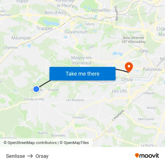 Senlisse to Orsay map