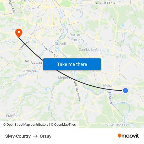 Sivry-Courtry to Orsay map