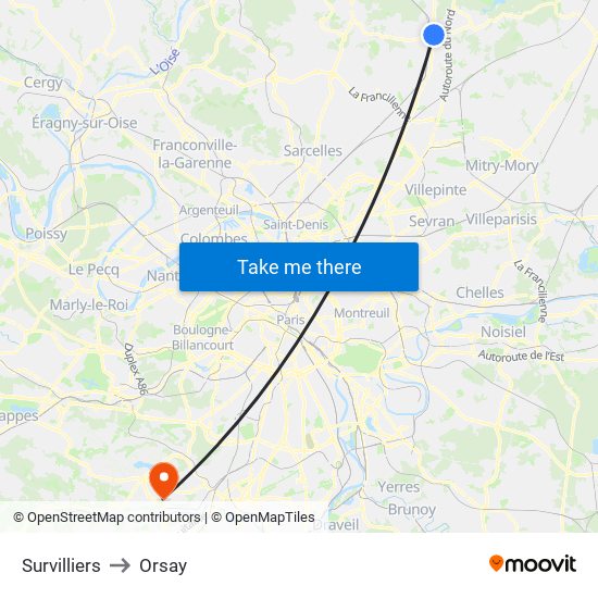 Survilliers to Orsay map