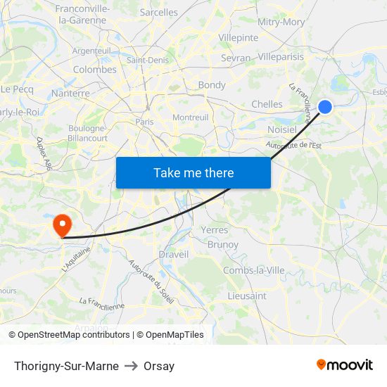 Thorigny-Sur-Marne to Orsay map