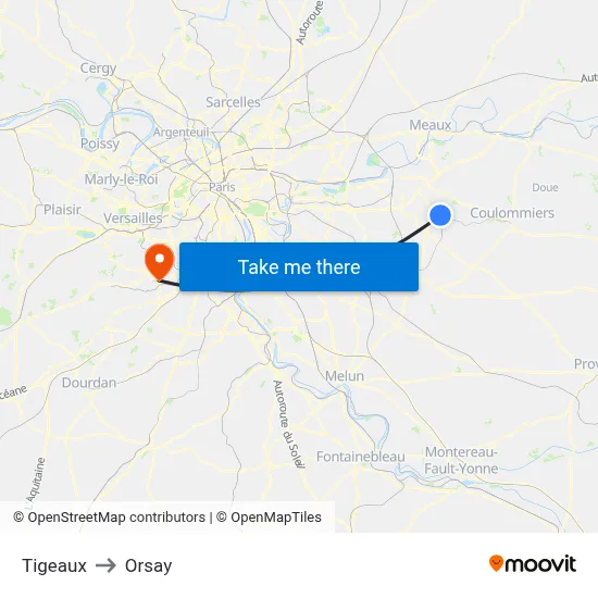 Tigeaux to Orsay map