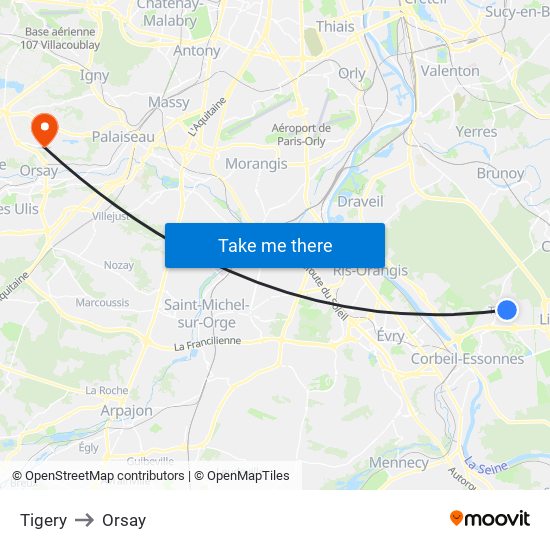 Tigery to Orsay map