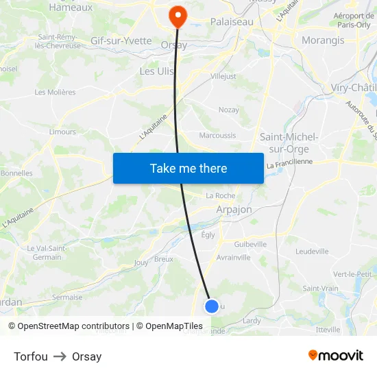 Torfou to Orsay map