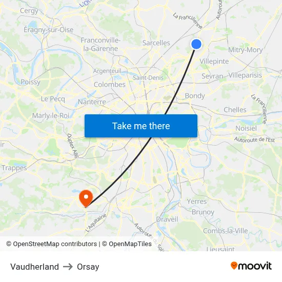 Vaudherland to Orsay map