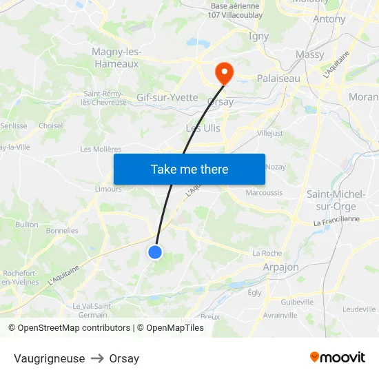 Vaugrigneuse to Orsay map