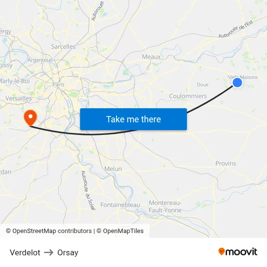 Verdelot to Orsay map