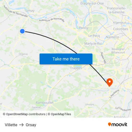 Villette to Orsay map