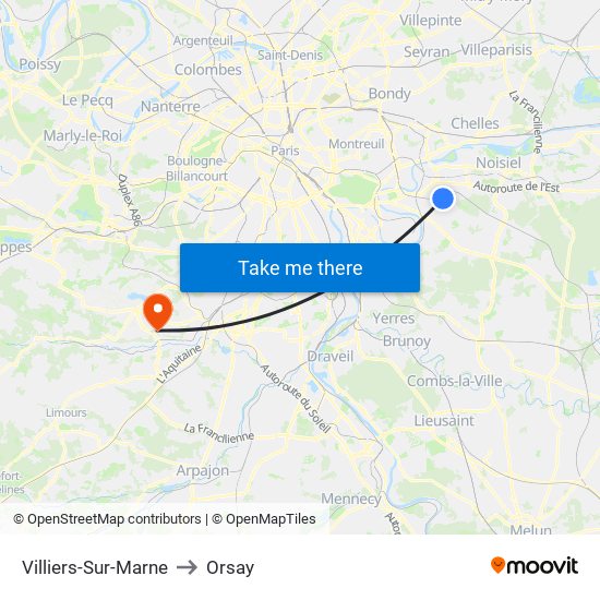 Villiers-Sur-Marne to Orsay map
