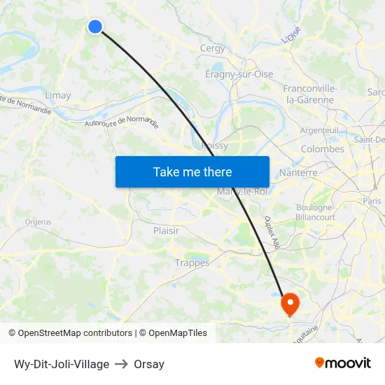 Wy-Dit-Joli-Village to Orsay map