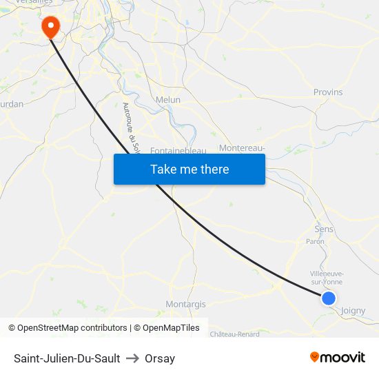 Saint-Julien-Du-Sault to Orsay map