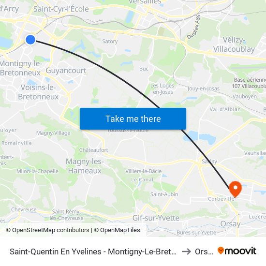 Saint-Quentin En Yvelines - Montigny-Le-Bretonneux to Orsay map