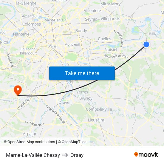 Marne-La-Vallée Chessy to Orsay map