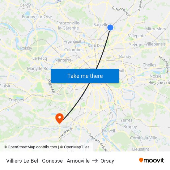 Villiers-Le-Bel - Gonesse - Arnouville to Orsay map