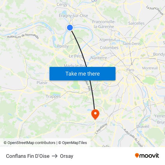 Conflans Fin D'Oise to Orsay map