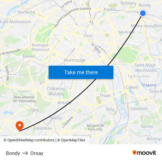 Bondy to Orsay map