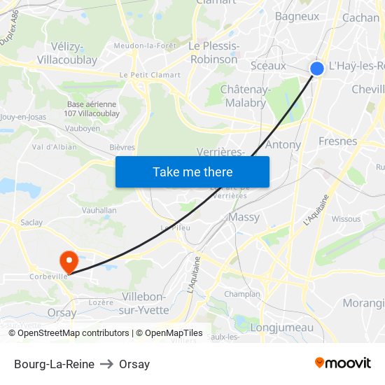 Bourg-La-Reine to Orsay map
