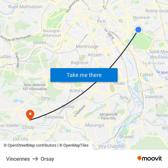 Vincennes to Orsay map