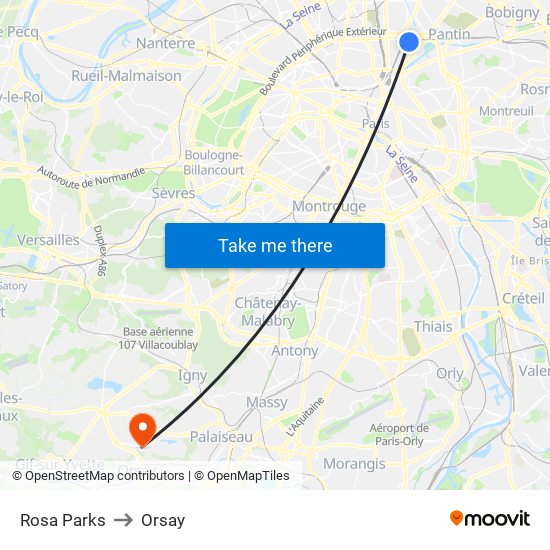 Rosa Parks to Orsay map